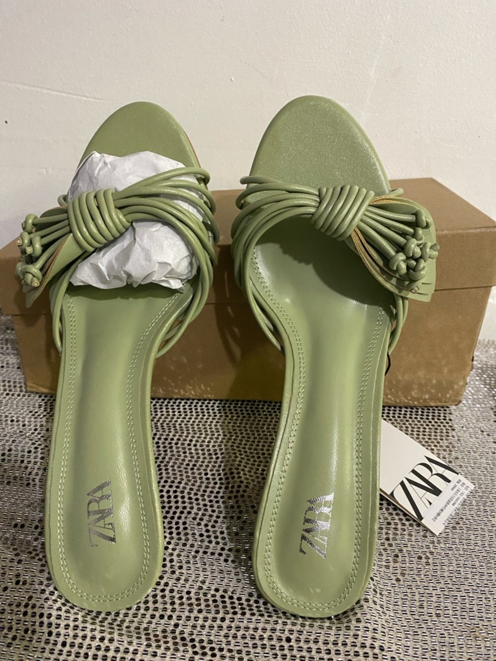 Zara Sage Green Knotted Slide Mules